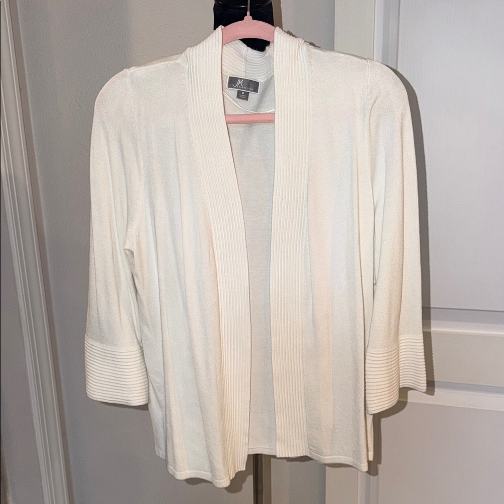 JM Collection Cream Open-Front Cardigan